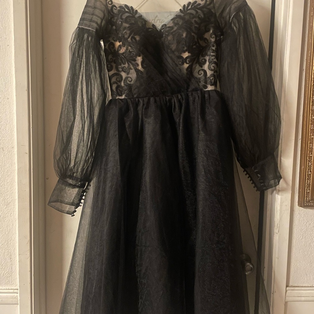 Black Lace Tulle Midi Dress